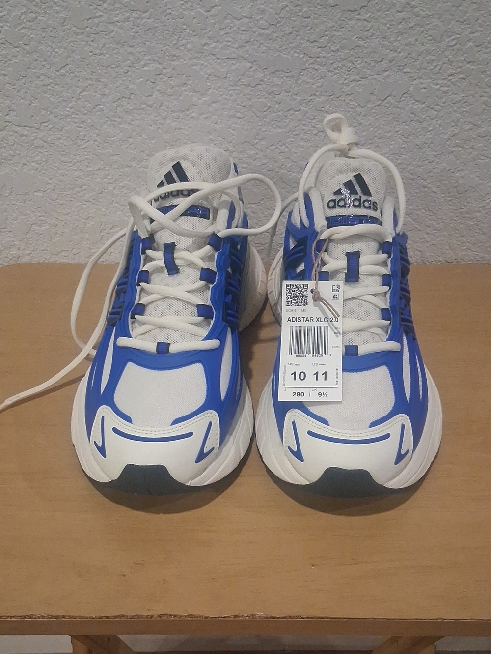 adidas White and Blue Men's Adistar XLG Athletic Sneakers